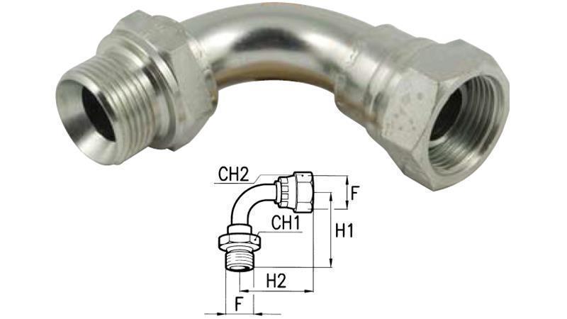 KĄTOWY ZŁĄCZE HYDRAULICZNE 90° BSP MĘSKIE-KOBIECE 3/8