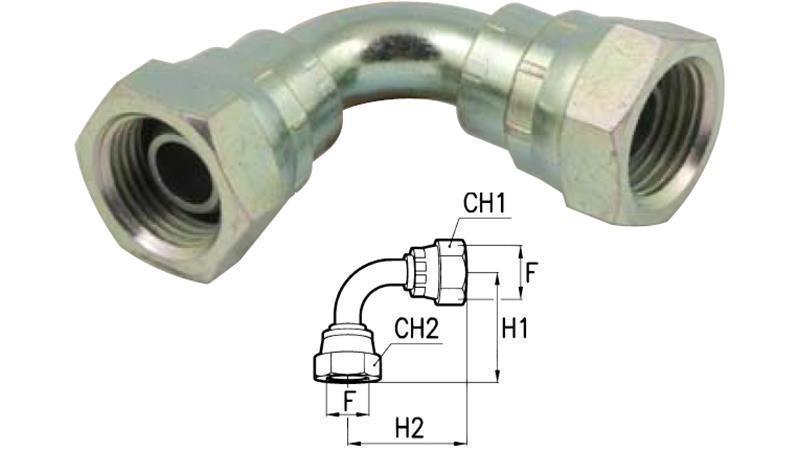 HYDRAULICZNY ŁUK 90° KOBIECY-KOBIECY M22x1.5