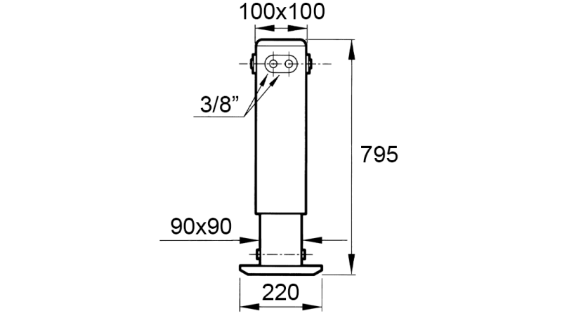 DWUSTRONNEGO DZIAŁANIA HYDRAULICZNA NOGA PODPOROWA (100x100x795 mm) - SKOK 500 mm - 3.800 kg