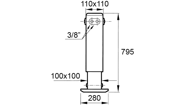 DWUSTRONNEGO DZIAŁANIA HYDRAULICZNA NOGA PODPOROWA (110x110x795 mm) - SKOK 500 mm - 5.200 kg