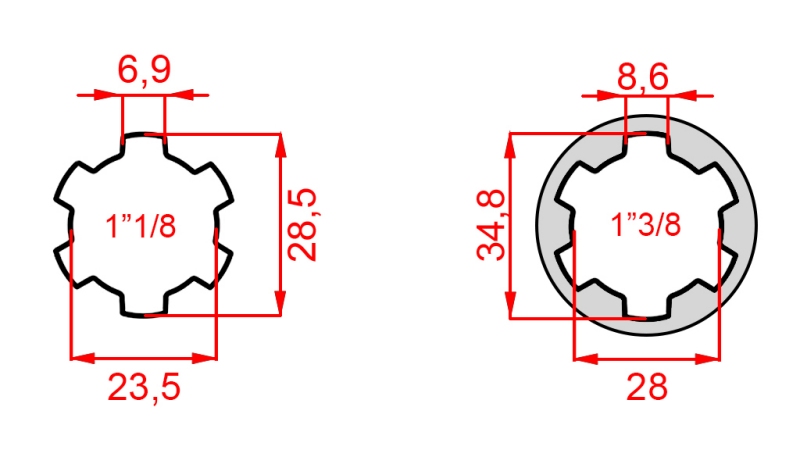 ADAPTER KARDANA ZE SWORZNIEM Z 1-3/8 NA 1-1/8 (150 mm)