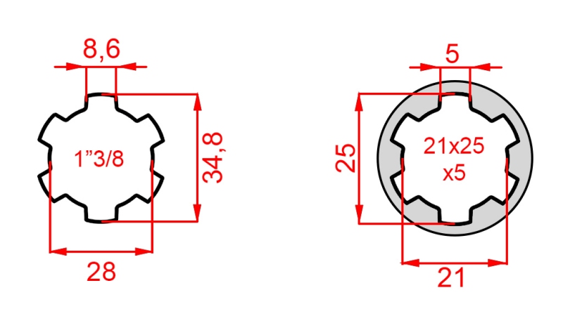 ADAPTER KARDANA Z 21x25x5 (6 WPUSTÓW) NA 1-3/8 (140 mm)
