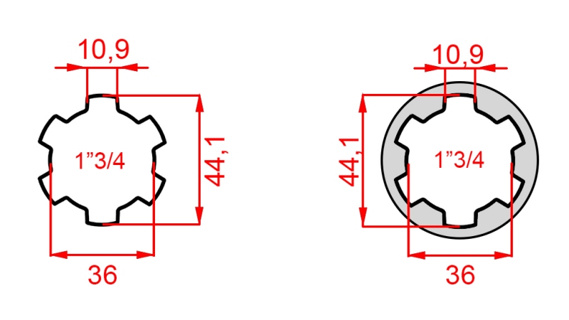 ADAPTER KARDANA ZE SWORZNIEM Z 1-3/4 NA 1-3/4 (165 mm)