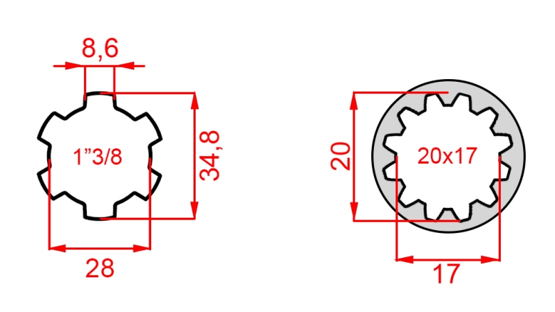 ADAPTER KARDANA Z 20x17 (12 WPUSTÓW) NA 1-3/8 (120 mm)