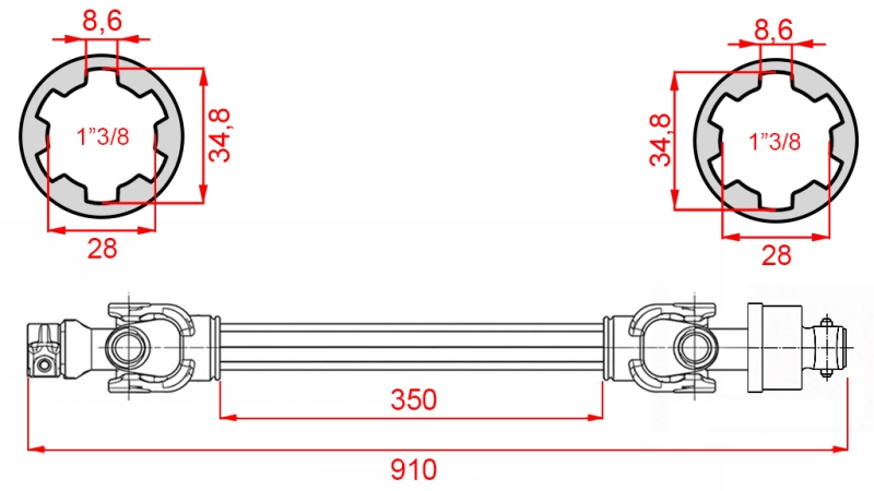 WAŁ KARDANA ECO 910mm 30-75HP ZE SPRZĘGŁEM WOLNOBIEŻNYM