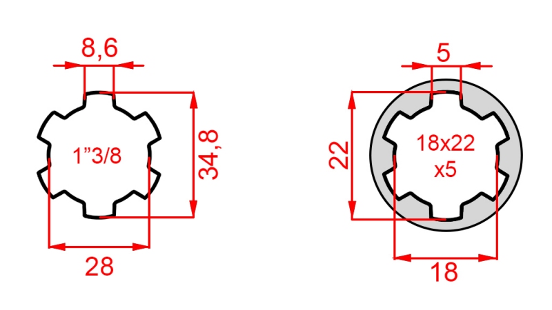ADAPTER KARDANA Z 18x22x5 (6 WPUSTÓW) NA 1-3/8 (120 mm)