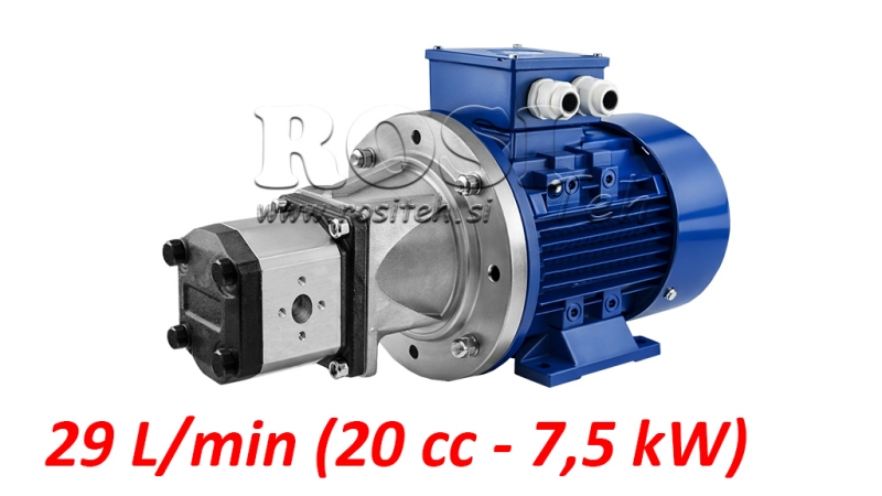 HYDRAULISK PUMPE MONTERING GR.2 20 CCM + ELEKTRISK MOTOR 3-FAS - 7.5 KW (STRØM = 29 LIT/MIN)