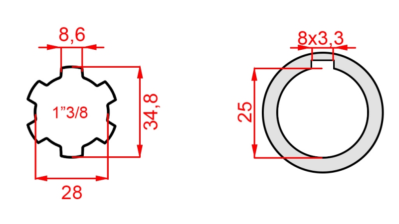 ADAPTER KARDANA 1-3/8 - OTWÓR fi 25 mm (145 mm)