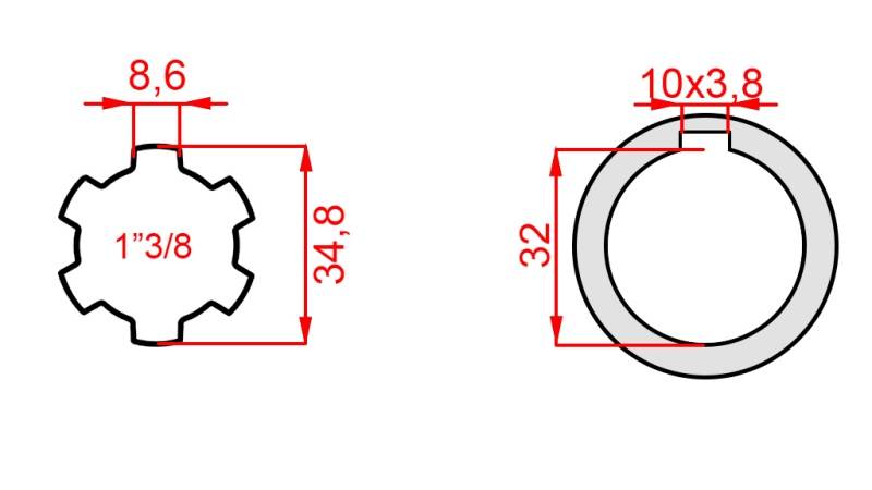 KARDANOVÝ ADAPTÉR 1-3/8 - OTVOR fi 32 mm (150 mm)