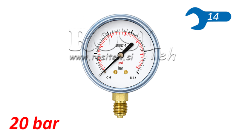 MANOMETAR DN63 VERTICAL 0 - 20 BAR - 1/4