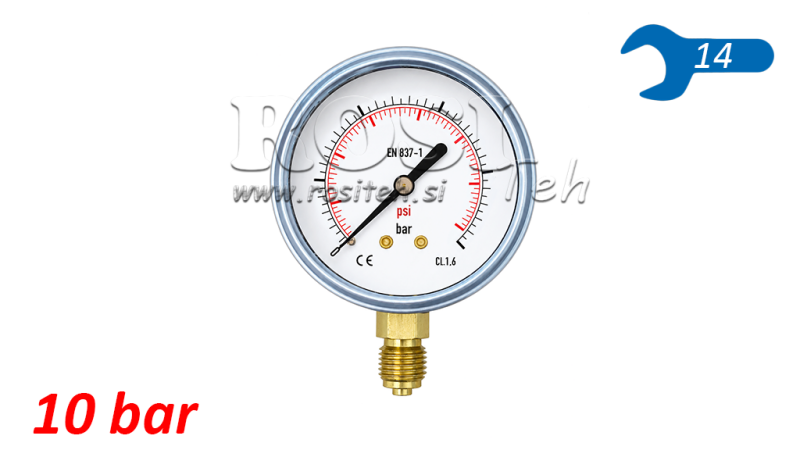 MANOMETER DN63 VERTYKALNY 0 - 10 BAR - 1/4