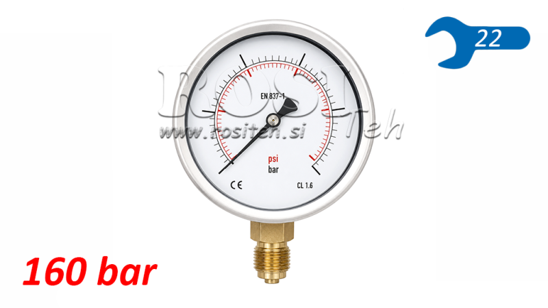 MANOMETER DN100 WERTYKALNY 0 - 160 BAR - 1/2