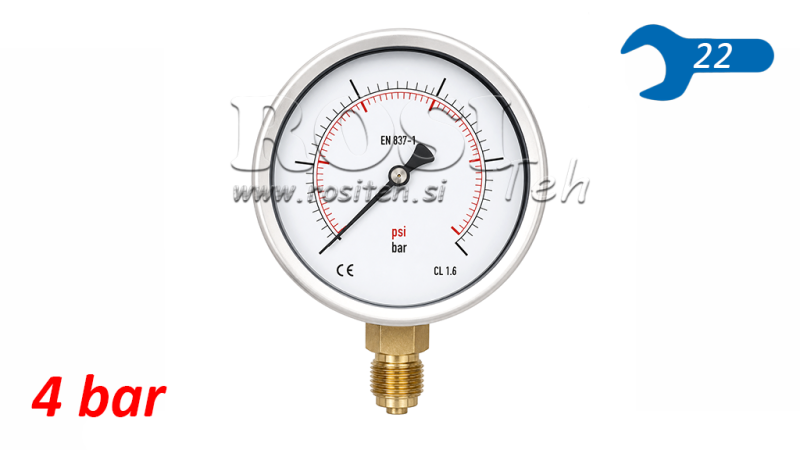 MANOMETER DN100 WERTYKALNY 0 - 4 BAR - 1/2