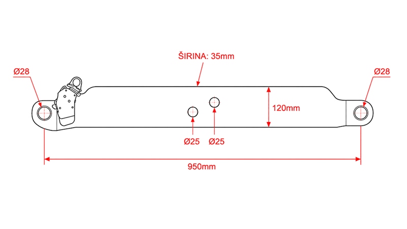 DOLNE RAMIONA TRZYPUNKTOWEGO UKŁADU ZAWIESZENIA CAT.3 - 120x35 mm - 950 mm (140 HP)