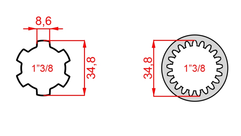 KARDANOVÝ ADAPTÉR Z 1-3/8 (21 DRÁŽEK) NA 1-3/8 (150 mm)