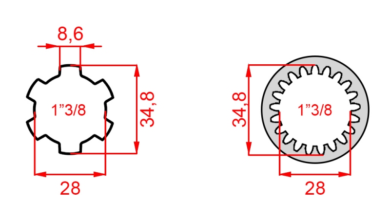 ADAPTER KARDANA Z 1-3/8 (21 WPUSTÓW) NA 1-3/8 (150 mm)