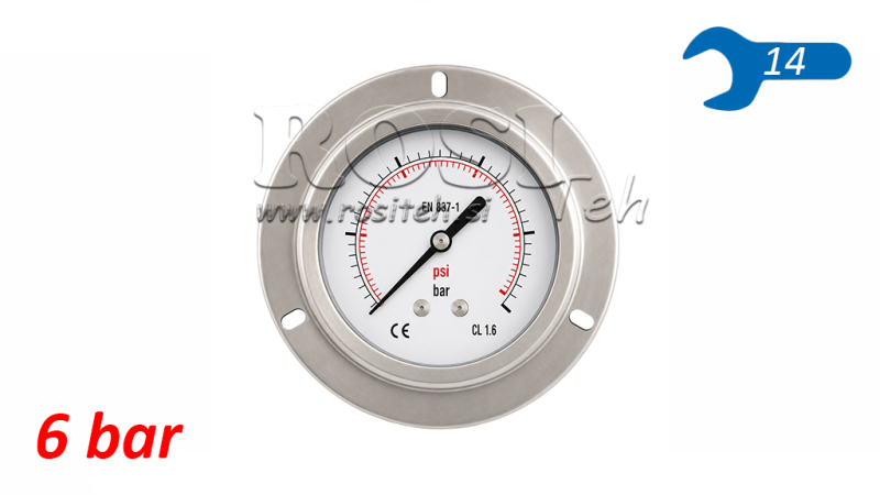 MANOMETER DN63 TYŁ 0 - 6 BAR - 1/4