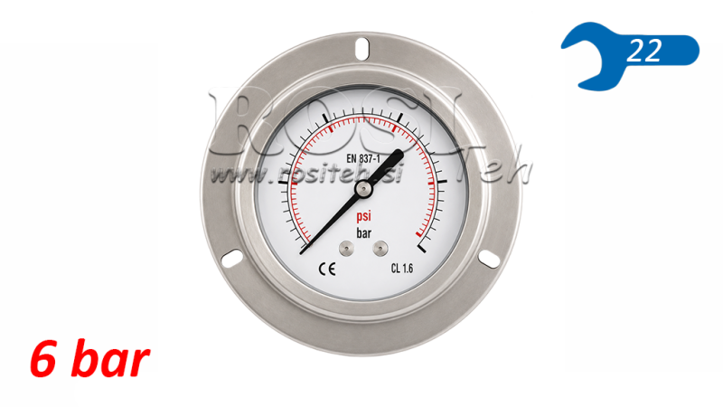 MANOMETER DN100 TYŁ 0 - 6 BAR - 1/2