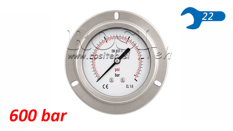 MANOMETR DN100 TYŁ 0 - 600 BAR - 1/2