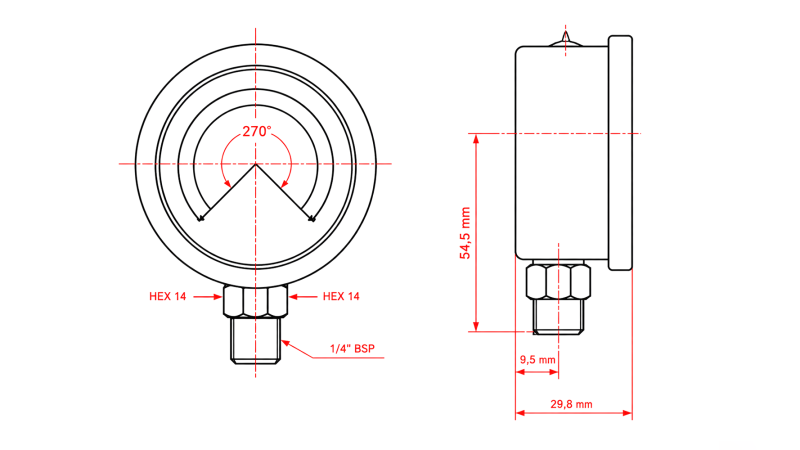 WZORNIK VACUUM DN63 WERTYKALNY -1 - 0 BAR - 1/4