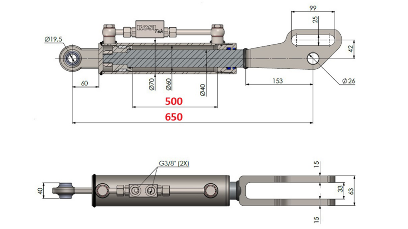 2TON. HYDRAULISK LØFTEARM MED GAFFELMONTERING 60/40-150 (500MM-650MM)