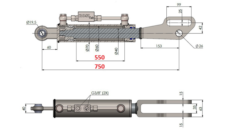 2TON. HYDRAULISK LØFTEARM MED GAFFELMONTERING 60/40-200 (550MM-750MM)