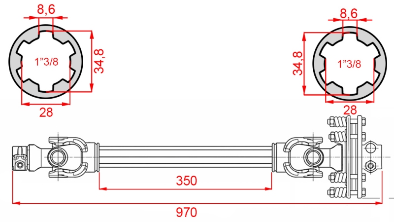WAŁ KARDANA ECO 970mm 70-110HP ZE SPRZĘGŁEM CIERNYM