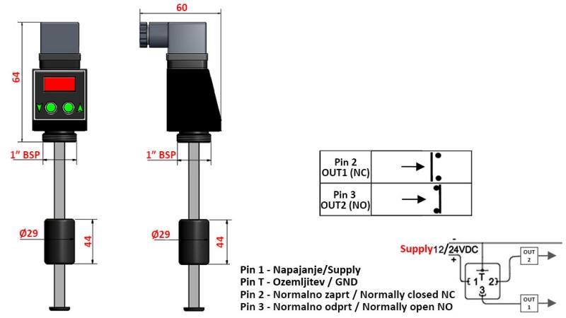 ELEKTROMAGNETISK NIVEAUMÅLER l-200mm