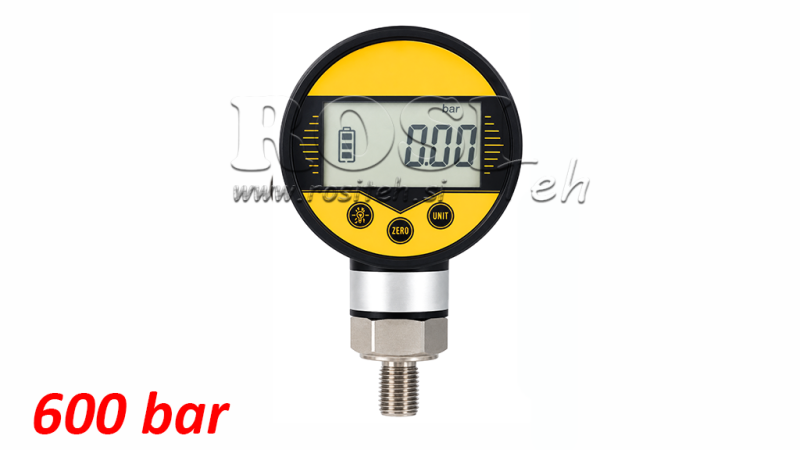 CYFROWY MANOMETR DN63 WERTYKALNY 0 - 600 BAR - 1/4