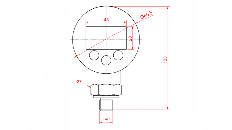 CYFROWY MANOMETR DN63 WERTYKALNY 0 - 600 BAR - 1/4