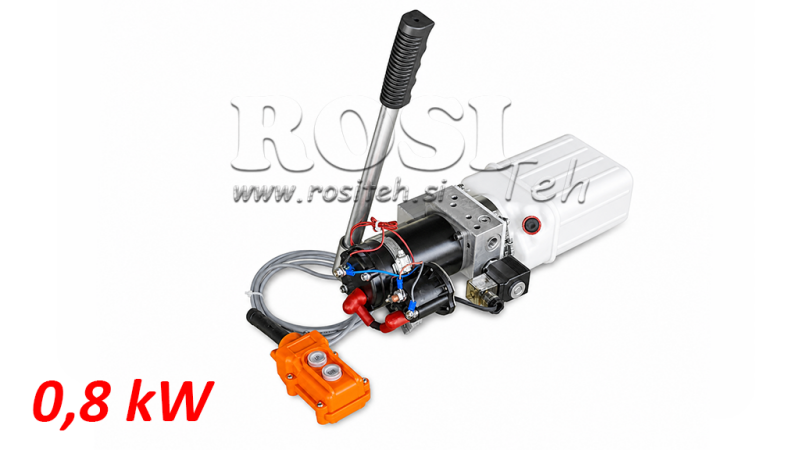 MINI JEDNOSTKA HYDRAULICZNA 12V DC - 0.8KW = 0.5CC - 1.5 LITRÓW - MONTAŻ JEDNOAKCYJNY (PVC) Z RĘCZNĄ POMPĄ