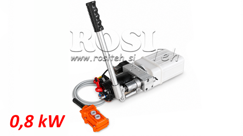 MINI JEDNOSTKA HYDRAULICZNA 24V DC - 0.8KW = 0.5CC - 1.5 LITRÓW - JEDNOSTKA JEDNOFAZOWA (PVC) Z RĘCZNĄ POMPĄ