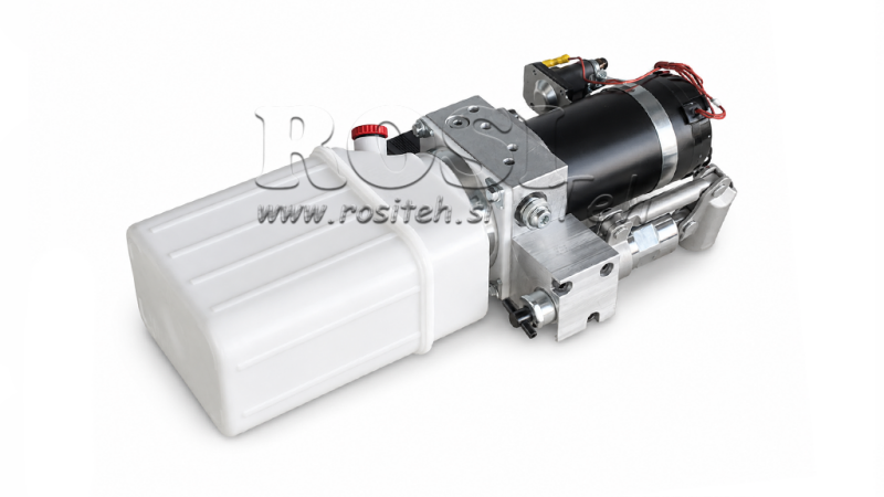 MINI JEDNOSTKA HYDRAULICZNA 24V DC - 0.8KW = 0.5CC - 1.5 LITRÓW - JEDNOSTKA JEDNOFAZOWA (PVC) Z RĘCZNĄ POMPĄ
