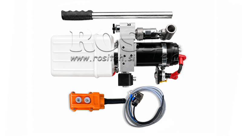 MINI JEDNOSTKA HYDRAULICZNA 24V DC - 0.8KW = 0.5CC - 1.5 LITRÓW - JEDNOSTKA JEDNOFAZOWA (PVC) Z RĘCZNĄ POMPĄ