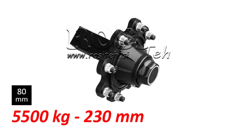 PÓŁOŚ BEZ HAMULCÓW - 5500 kg (8 ŚRUB) - 230 mm