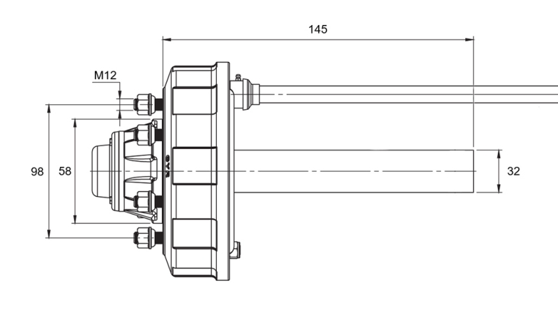 POLUOSOVINA S KOČNICAMA - 450 kg (4 VIJKA) - 145 mm