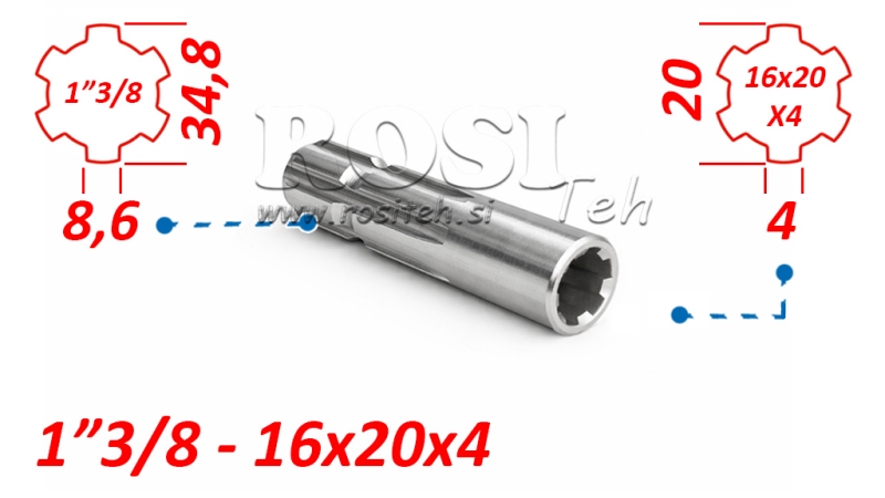 KARDANSKI NASTAVEK iz 16x20x4 (6 zob) na 1-3/8 (120 mm)