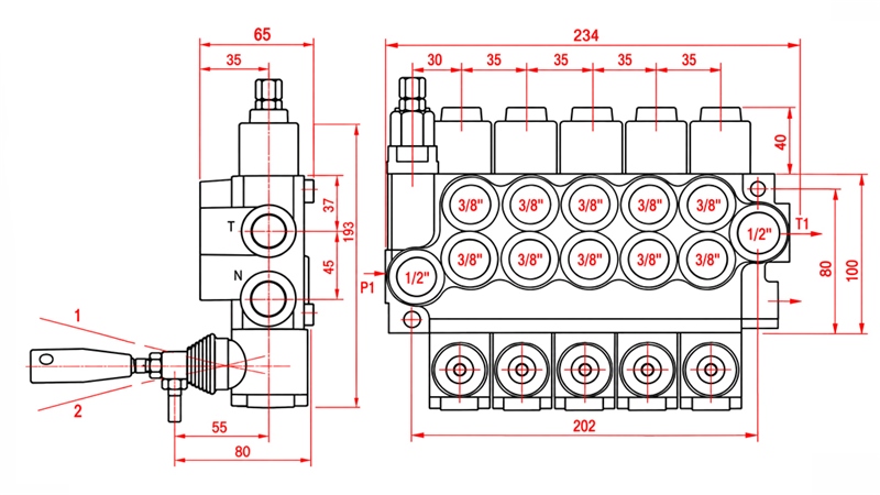 HYDRAULICZNY ZAWÓR RĘCZNY – ROZDZIELACZ 5-SEKCYJNY 5xR40 ECO