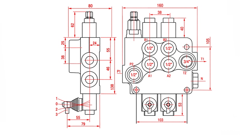 HYDRAULICZNY ZAWÓR RĘCZNY – ROZDZIELACZ 2-SEKCYJNY 2xR80 ECO
