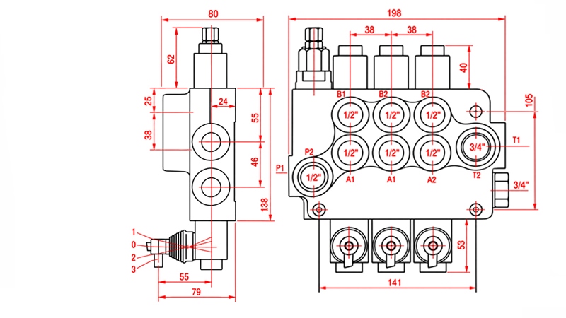 HYDRAULICZNY ZAWÓR RĘCZNY – ROZDZIELACZ 3-SEKCYJNY 3xR80 ECO