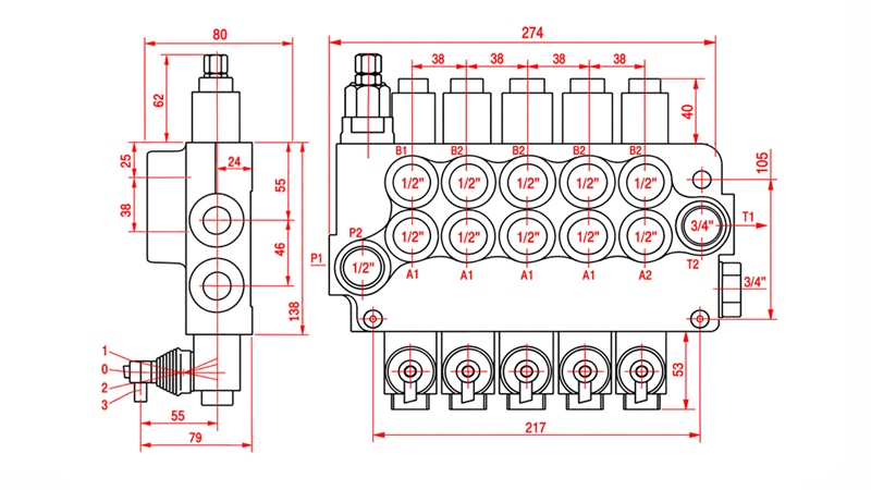 HYDRAULICZNY ZAWÓR RĘCZNY – ROZDZIELACZ 5-SEKCYJNY 5xR80 ECO