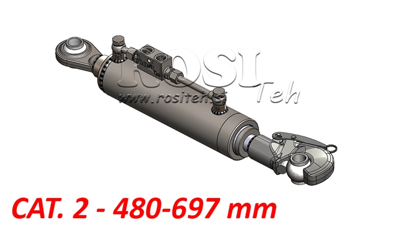 TELESKOPOWY HYDRAULICZNY ŁĄCZNIK CENTRALNY Z HAKIEM - CAT. 2 (45-95 HP) - 480-697 mm (25,4 mm)