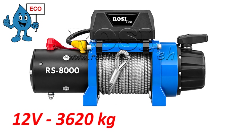 12 V WYCIĄGARKA ELEKTRYCZNA RS-8000 - 3620 KG - LINA STALOWA - ECO