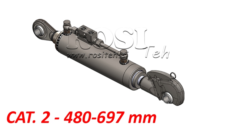 TELESKOPOWY HYDRAULICZNY ŁĄCZNIK CENTRALNY Z HAKIEM - CAT. 2 (45-95 HP) - 480-697 mm (25,4 mm)