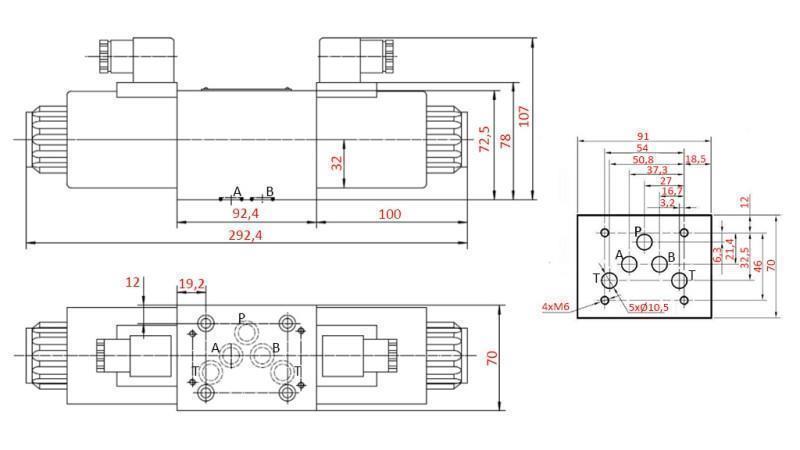 HYDRAULISK ELEKTROMAGNETISK VENTIL KV-4/3 CETOP 5 12/24/230V N6