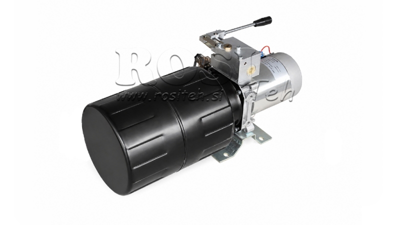 MINI HYDRAULICZNA JEDNOSTKA ZASILAJĄCA 12V DC - 1.6kW = 2.1cc - 8 litrów - jednostka jednofazowa Z POMPĄ RĘCZNĄ
