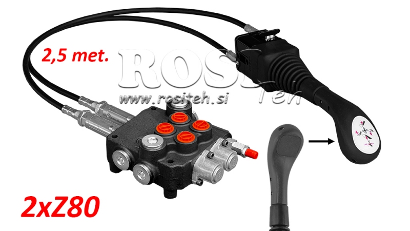 JOYSTICK BEZ PRZYCISKU - LINKA BOWDENA 2,5 m + ZAWÓR HYDRAULICZNY 2xZ80