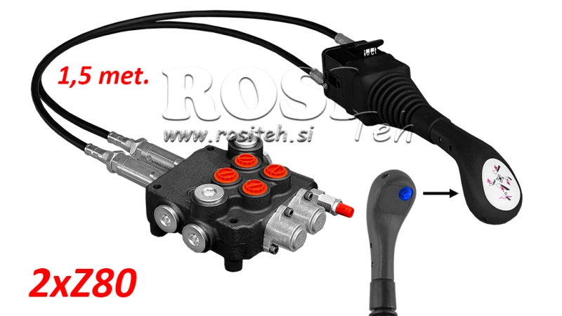 JOYSTICK 1x PRZYCISK - LINKA BOWDENA 1,5 m + ZAWÓR HYDRAULICZNY 2xZ80