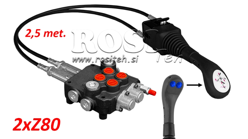 JOYSTICK 2x PRZYCISK - LINKA BOWDENA 2,5 m + ZAWÓR HYDRAULICZNY 2xZ80