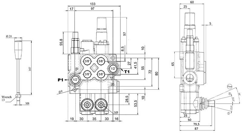 RĘCZNY ZAWÓR HYDRAULICZNY MONOBLOK 2xZ50 + POZYCJA PŁYWAJĄCA